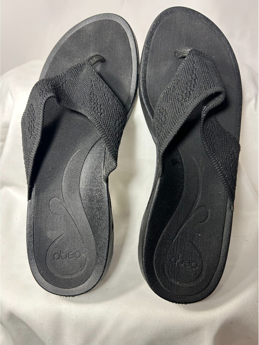 ABEO Kelly Neutral Women’s Flip Flop Sandals Black Knit Strap Arch Support 8N